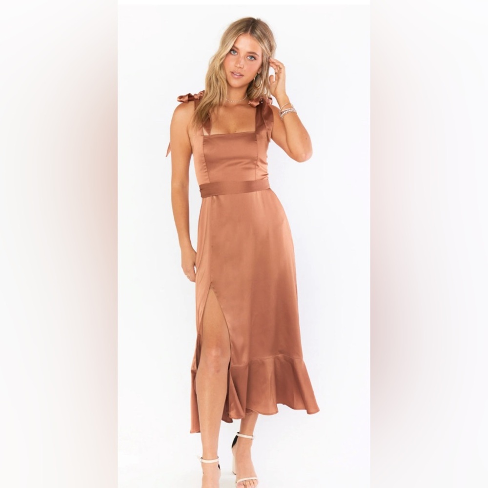 Show Me Your MUMU Claire Midi Dress Copper Luxe Satin